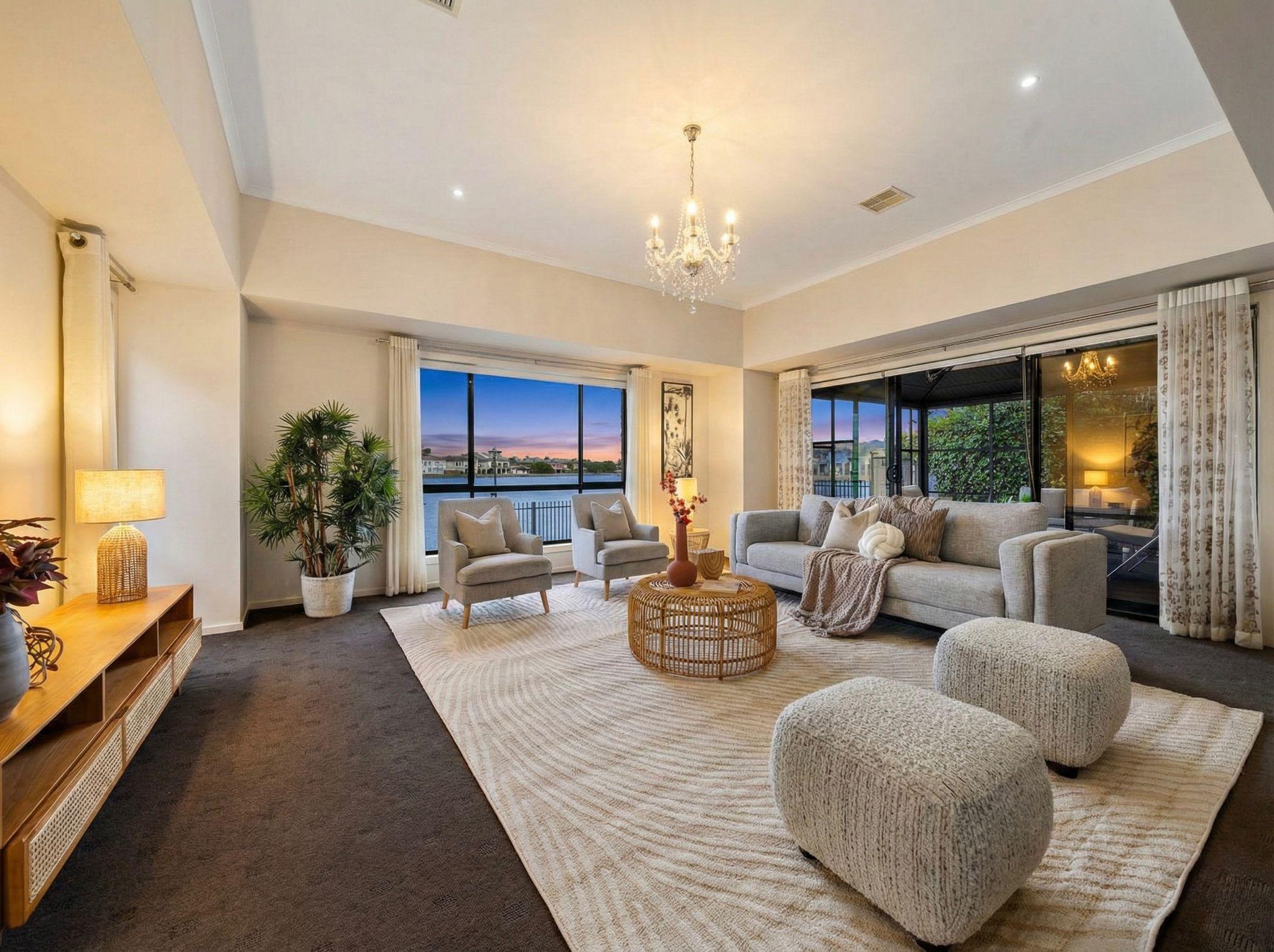 Before and after of an AI-enhanced real estate interior photo